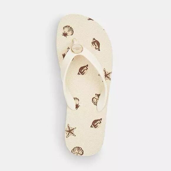 NWT Coach Zayn Flip Flop With Shell Print CBM87 Chalk US 7 - Picture 7 of 8